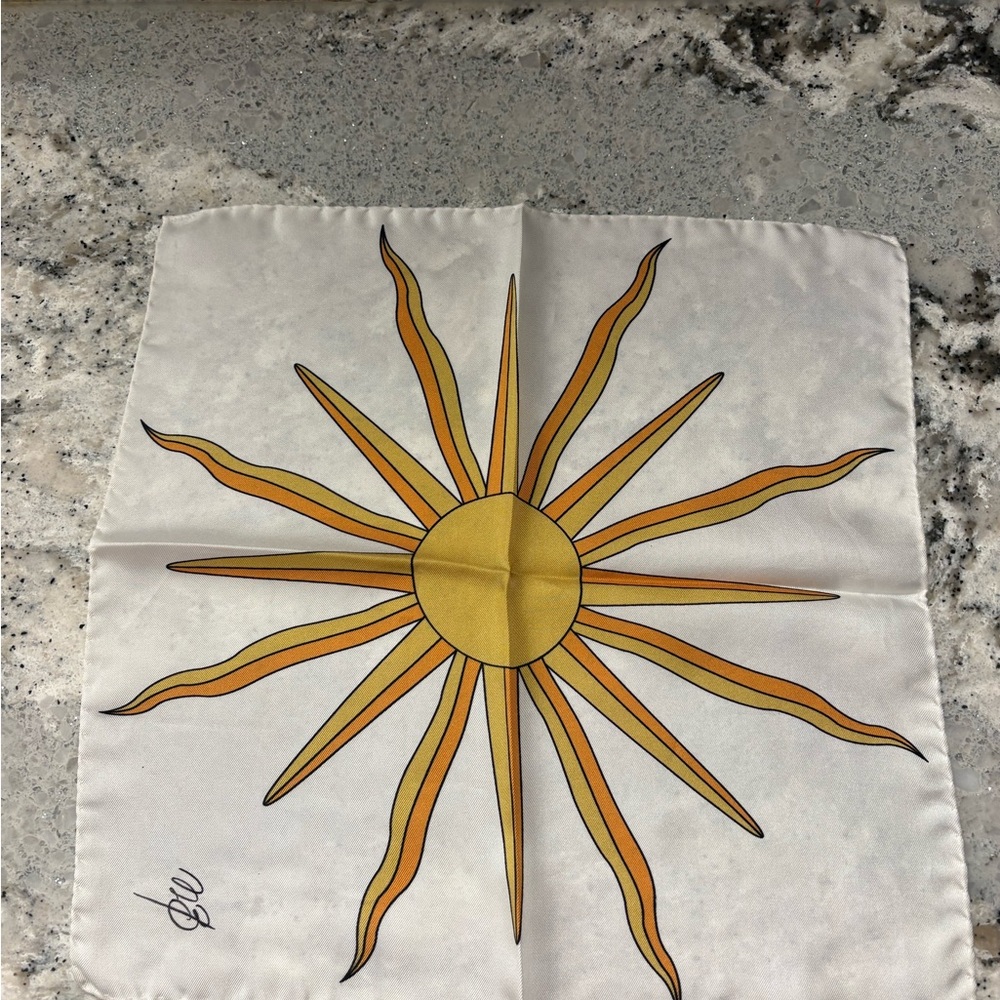 Manolo Blahnik White and Orange Silk Scarf